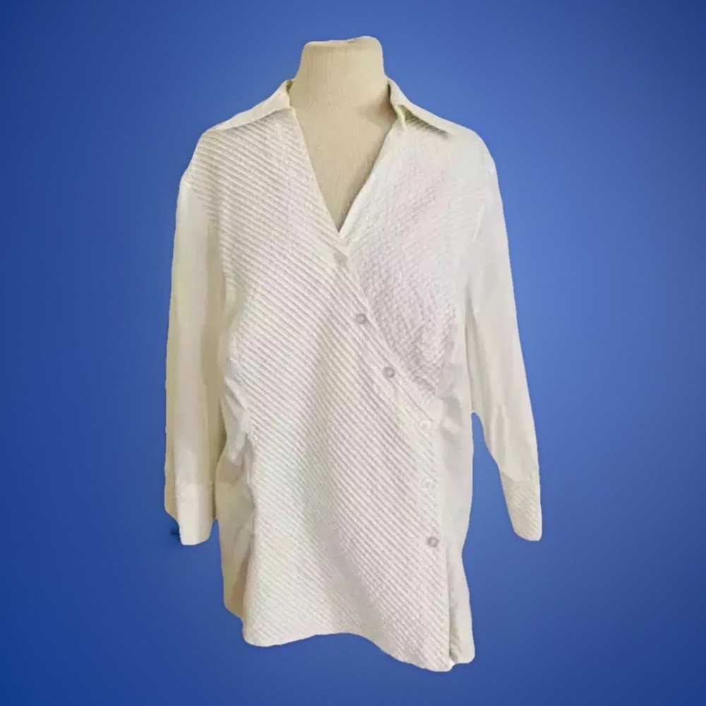 Cottagecore AUTOGRAPH  women white shirt‎ size 1x plus curvy Long Sleeve career